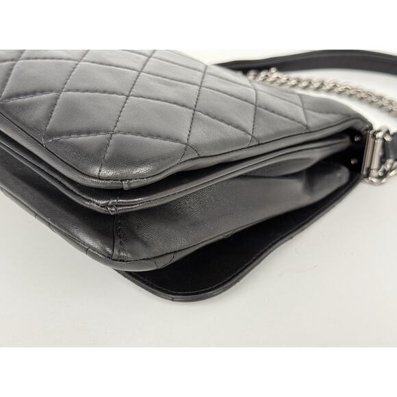 CHANEL Leather Quilted Boy Messenger Bag Black with Silver Hardware B-7 - Picture 12 of 16
